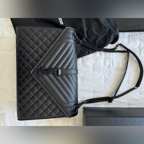 YSL Yves Saint Laurent large envelope bag black/gunmetal w/ all original pkg - Picture 5 of 10